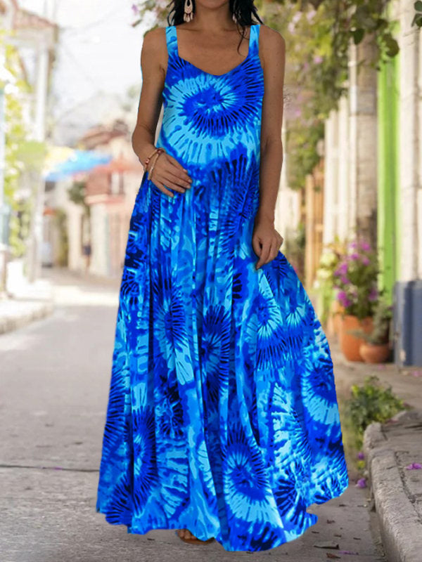 Summer Tie-dyed Printed Bohemian Off-the-shoulder Strap Dresses