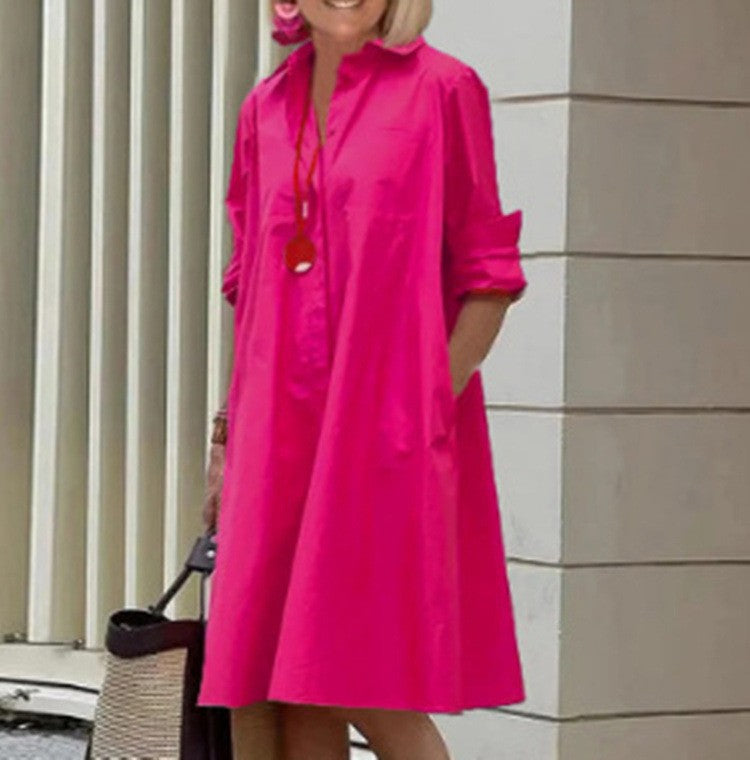 Long Shirt Solid Color Temperament Commute Dresses