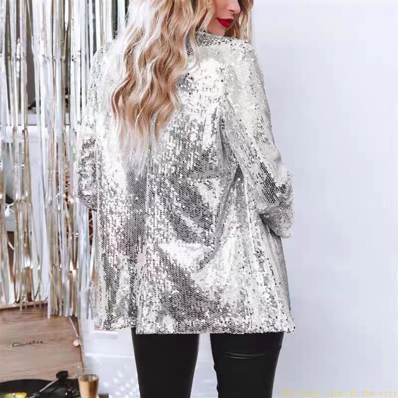 Women's Commute Style Lapel Long Sleeve Sequined Blazers