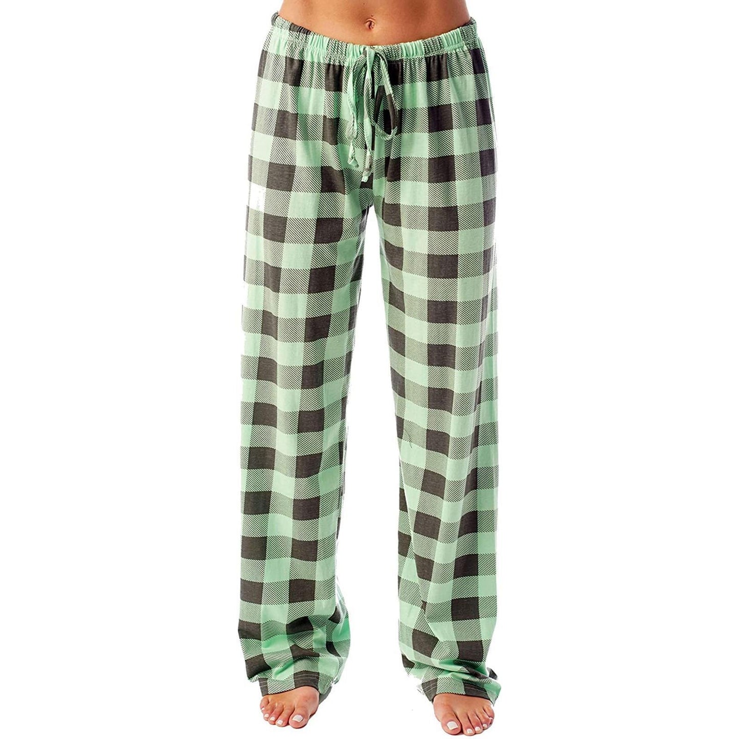 Women's Casual Stretch Plaid Pajama Draw Loose Rope Wide Leggings