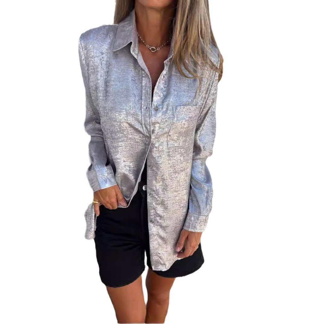 Women's Spring Casual Suede Fashion Polo Collar Blouses