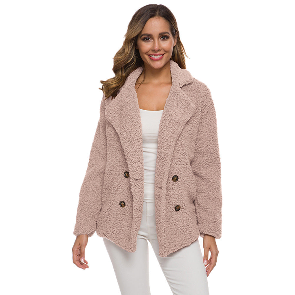 Women's Double Breasted Loose Lamb Wool Fluffy Sweaters