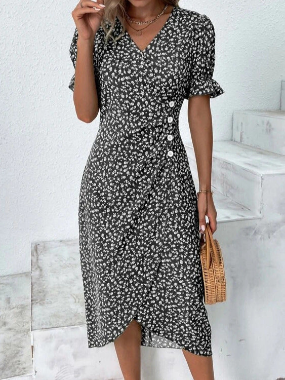 Summer Geometric Patchwork Puff Sleeve Irregular Dresses