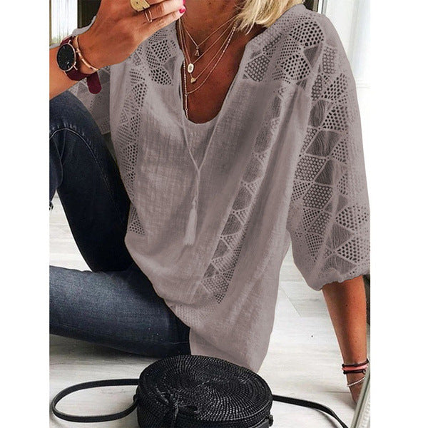 Women's Sleeve White Slimming Cotton Temperament Commute Solid Blouses