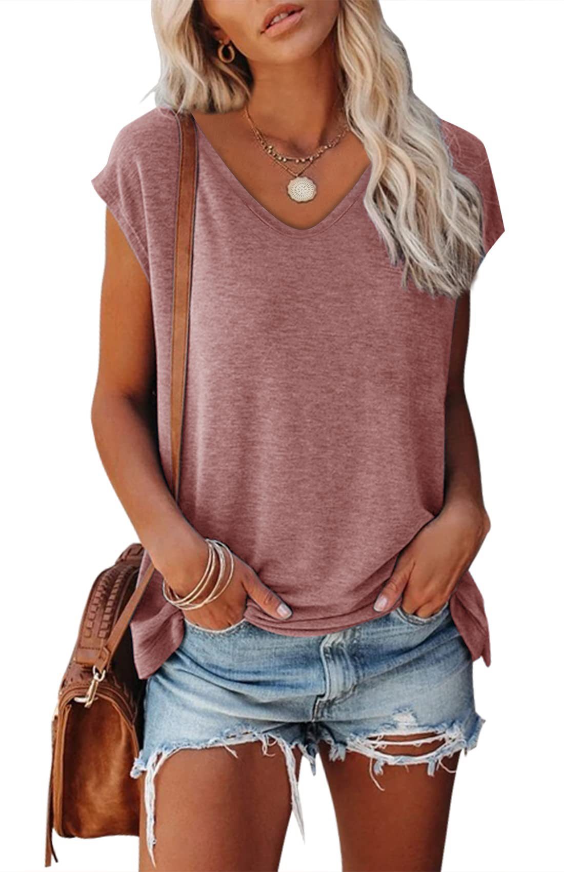 Women's Sleeve V-neck Solid Color Casual Loose-fitting Blouses