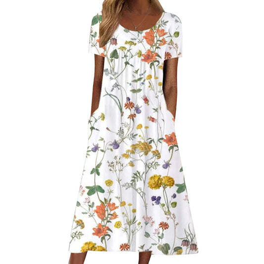 Women's Loose Comfortable Sleeve Printed Dress Bohemian Dresses