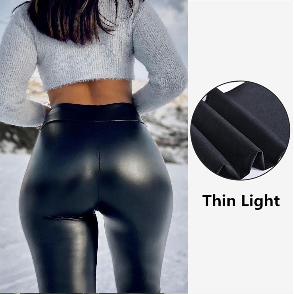 Women's Multi-color Leather High Waist Stretch Pencil Leggings