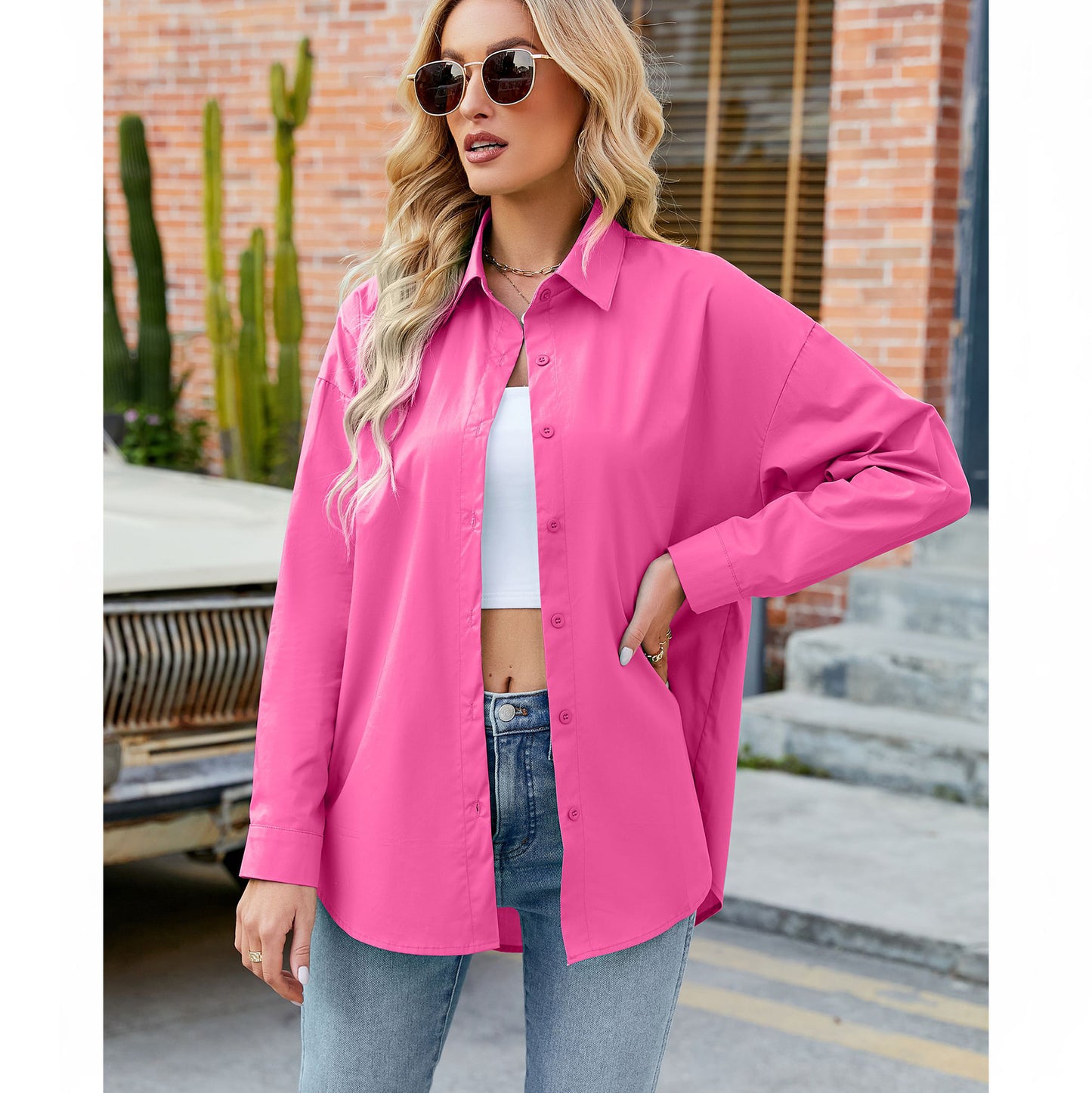 Women's Candy Color Loose Casual Long Sleeves Blouses