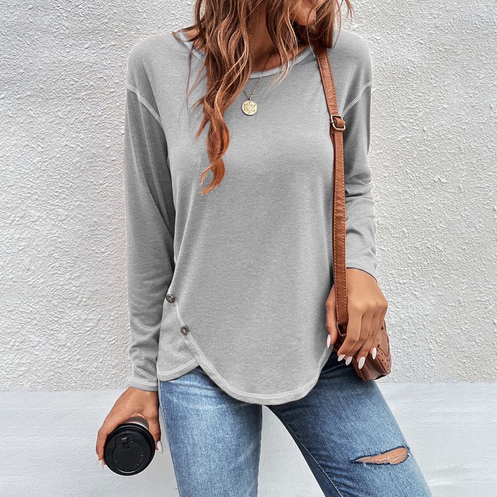 Women's Button Irregular Long Sleeve T-shirt Blouses