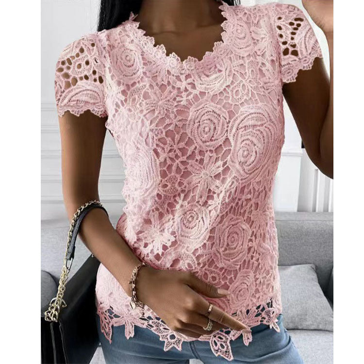 Beautiful Women's Summer Lace Shirt Short-sleeved Tops