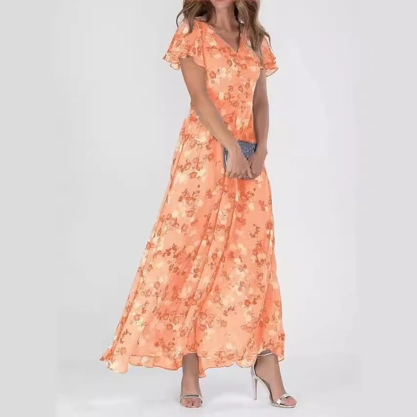 Large Swing Dress Chiffon Floral Sleeve Dresses