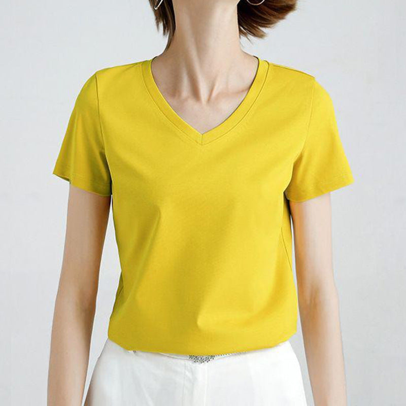 Women's Solid Color Simple Thin Short-sleeved T-shirt White Blouses