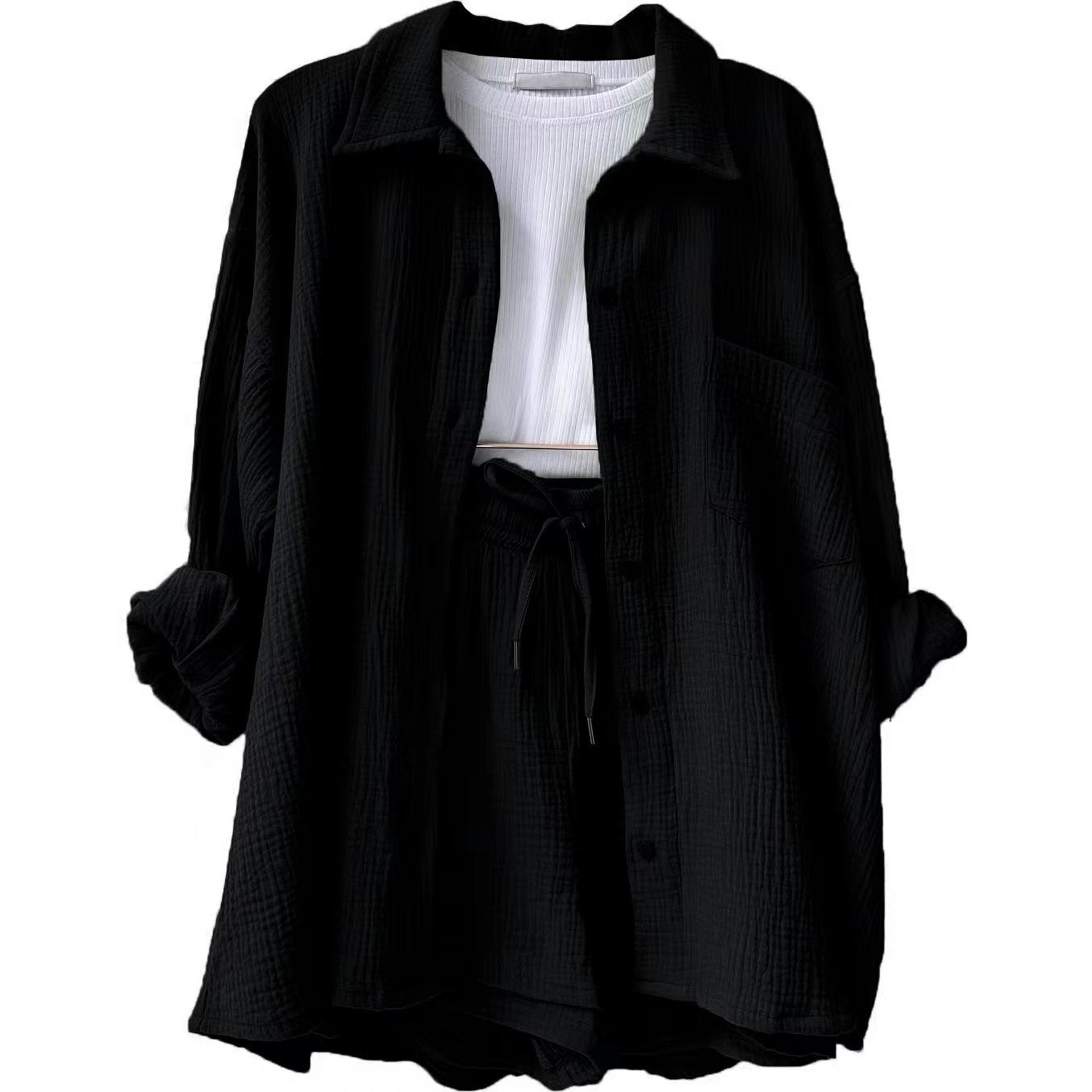 Women's Lapel Long Sleeve Shirt High Waist Drawstring Fashion Suits