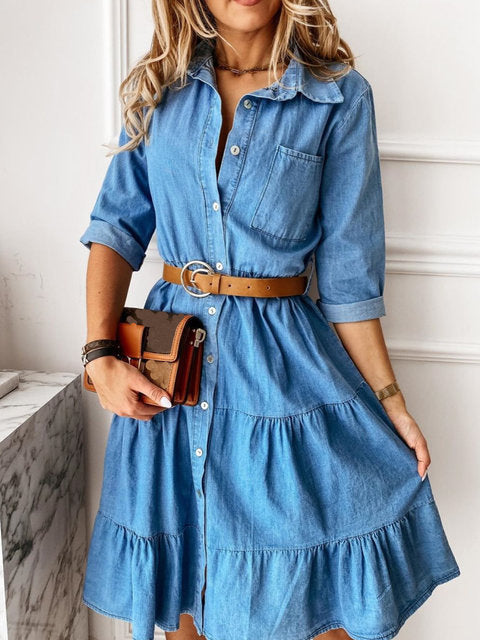 Women's Multi-layer Patchwork Waist-slimming Denim Dress Dresses