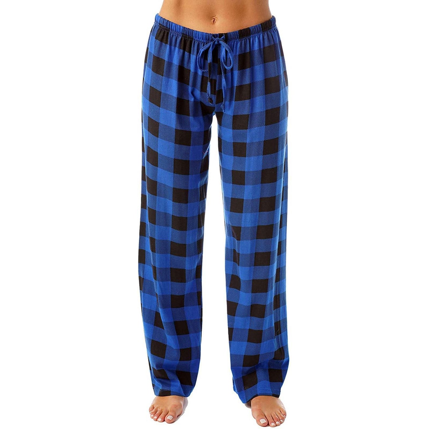 Women's Casual Stretch Plaid Pajama Draw Loose Rope Wide Leggings