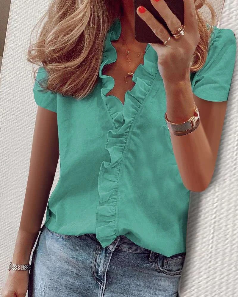 Women's Beautiful Classic Long Sleeve Ruffle Blouses