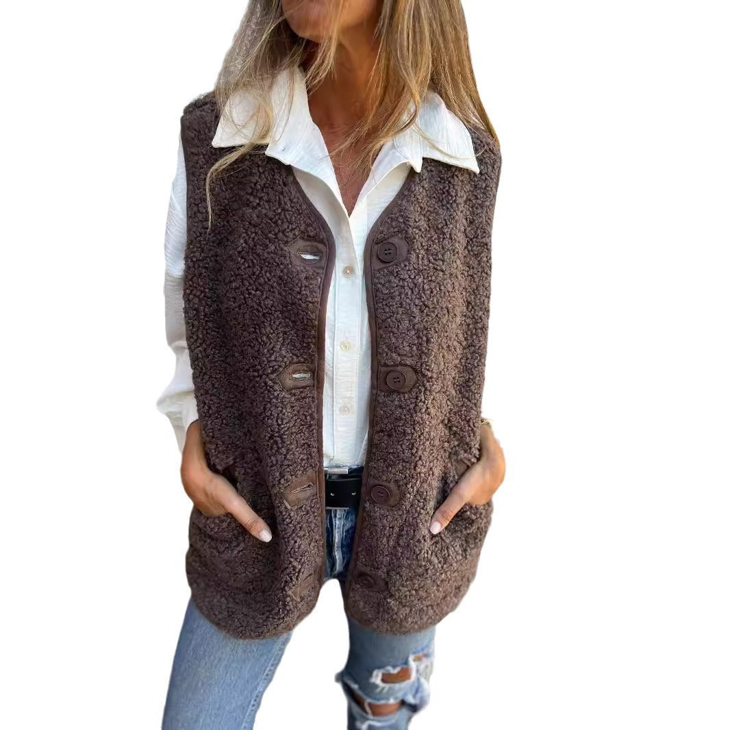 Creative Slouchy Pretty Trendy Fleece Button Vests