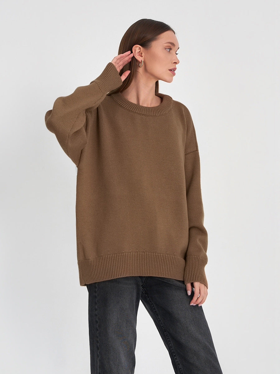 Solid Color Round Neck Temperament Commute Versatile Sweaters