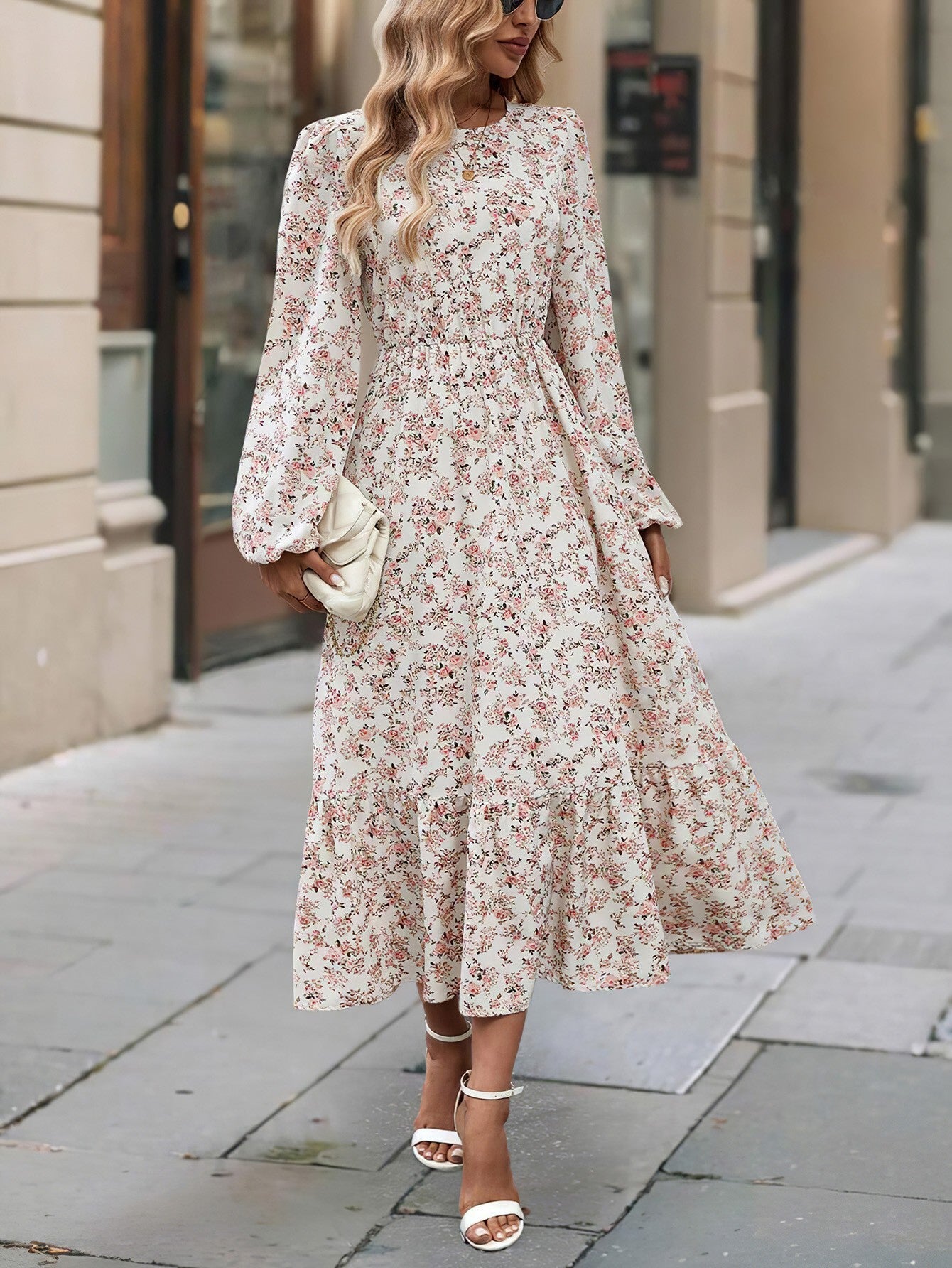 Women's Autumn Print Round Neck Long Sleeve Dresses