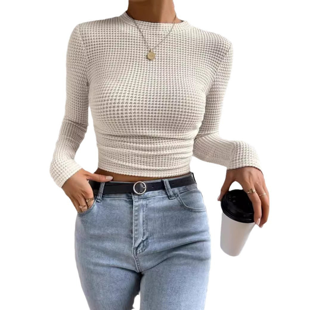 Women's Versatile Long Sleeve Plaid Round T-shirt Blouses