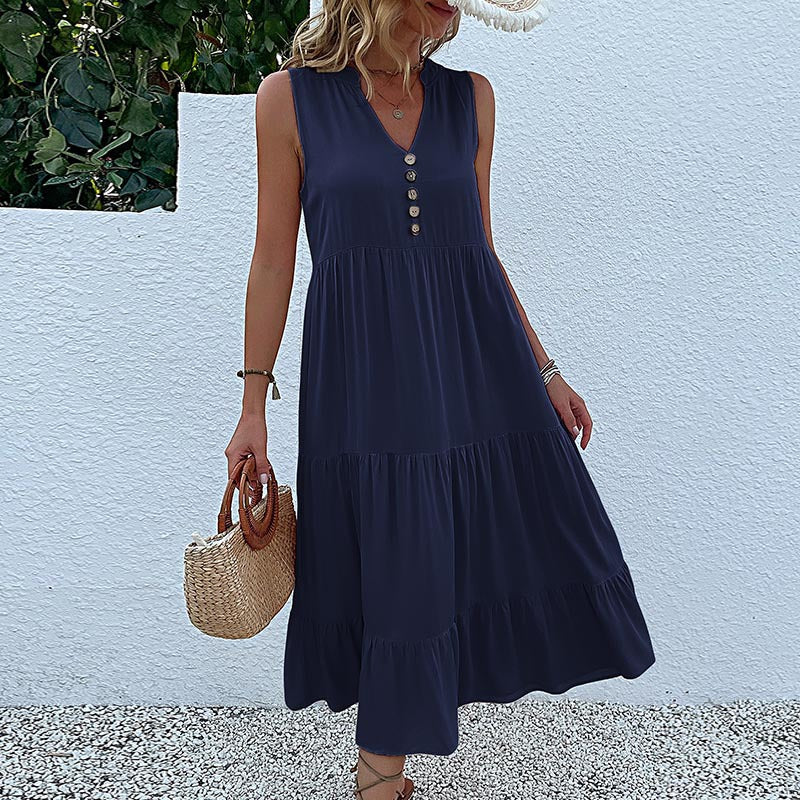 Cool Summer Sleeveless Loose Solid Color Dresses