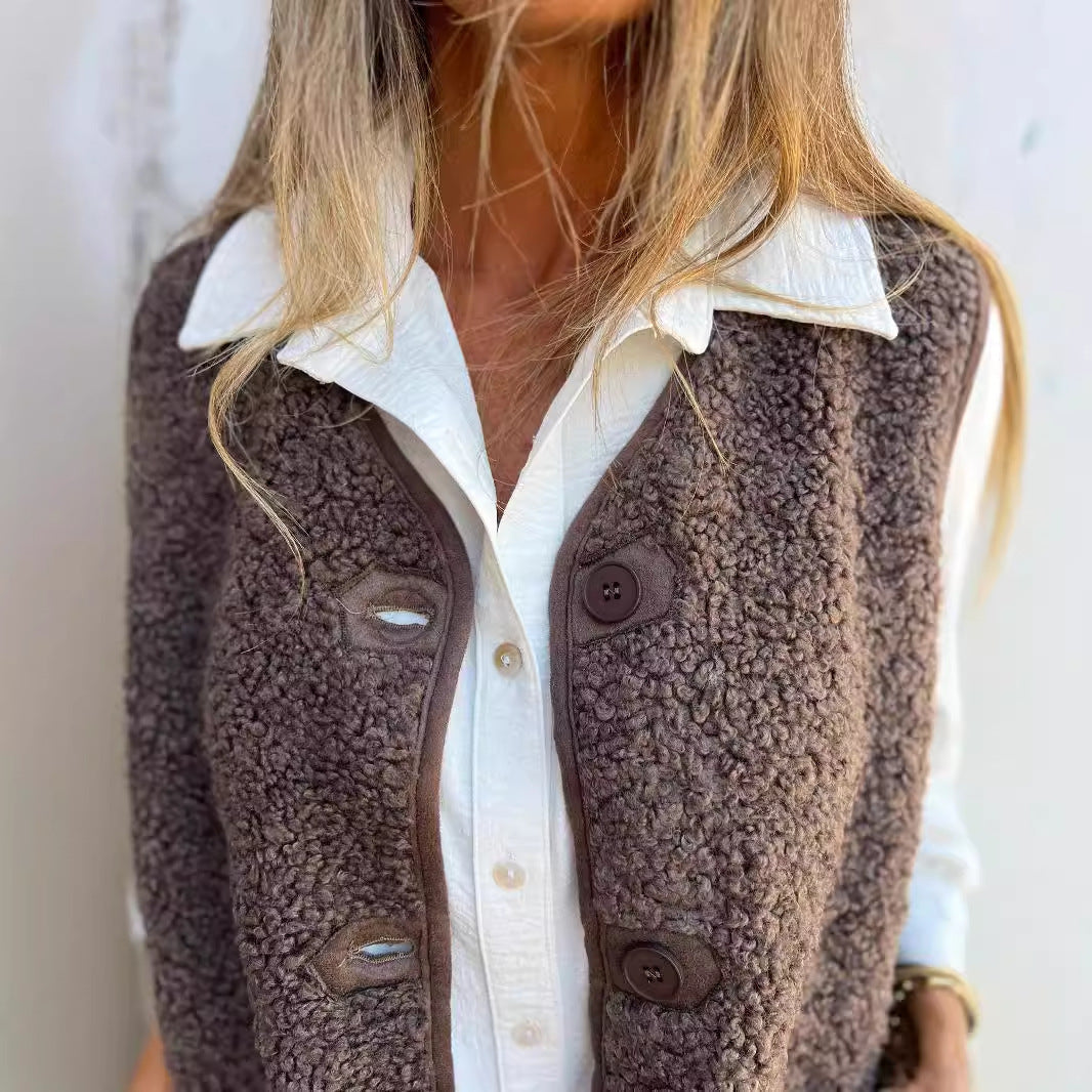 Creative Slouchy Pretty Trendy Fleece Button Vests