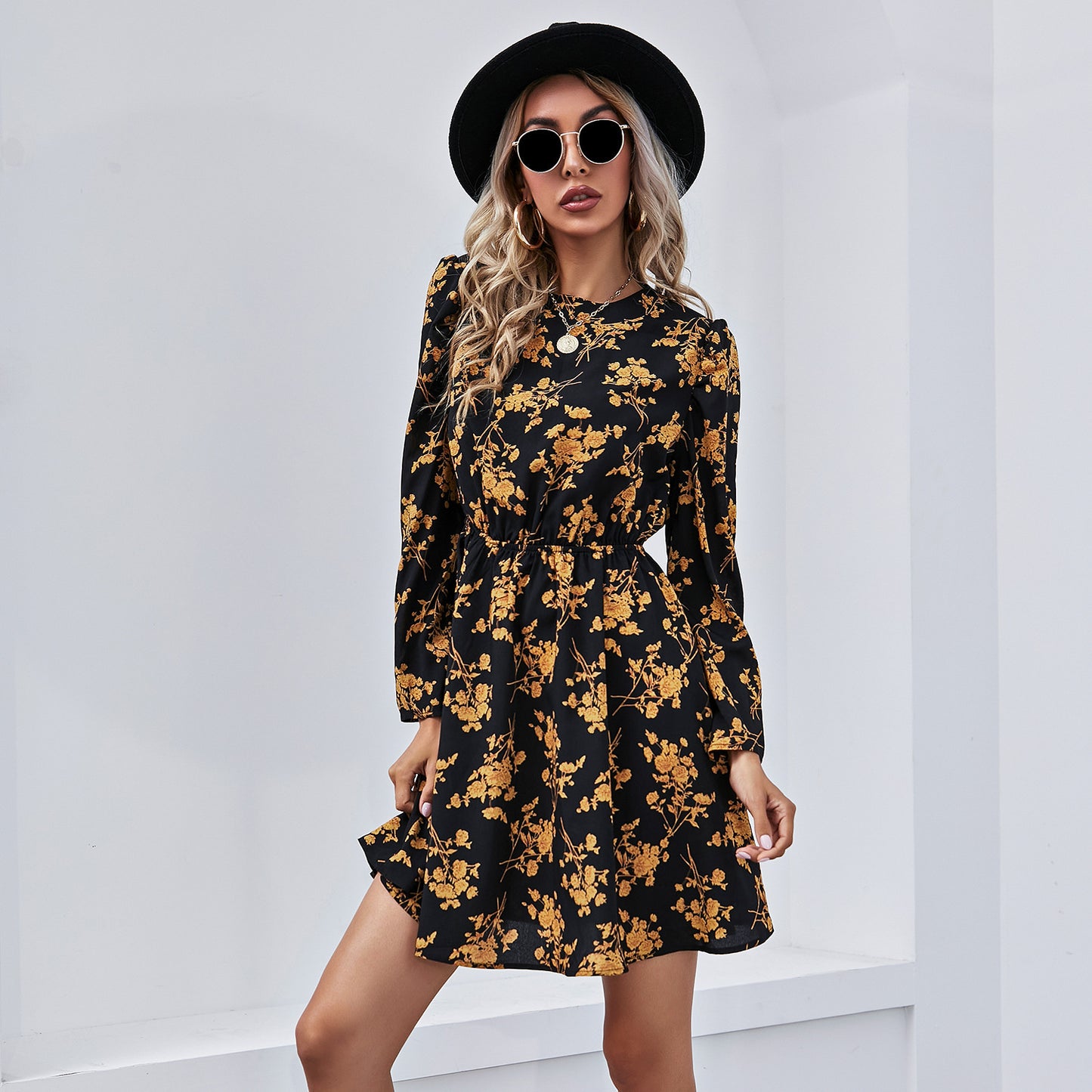 Women's Spring Loose Floral Tight Waist Dress Dresses