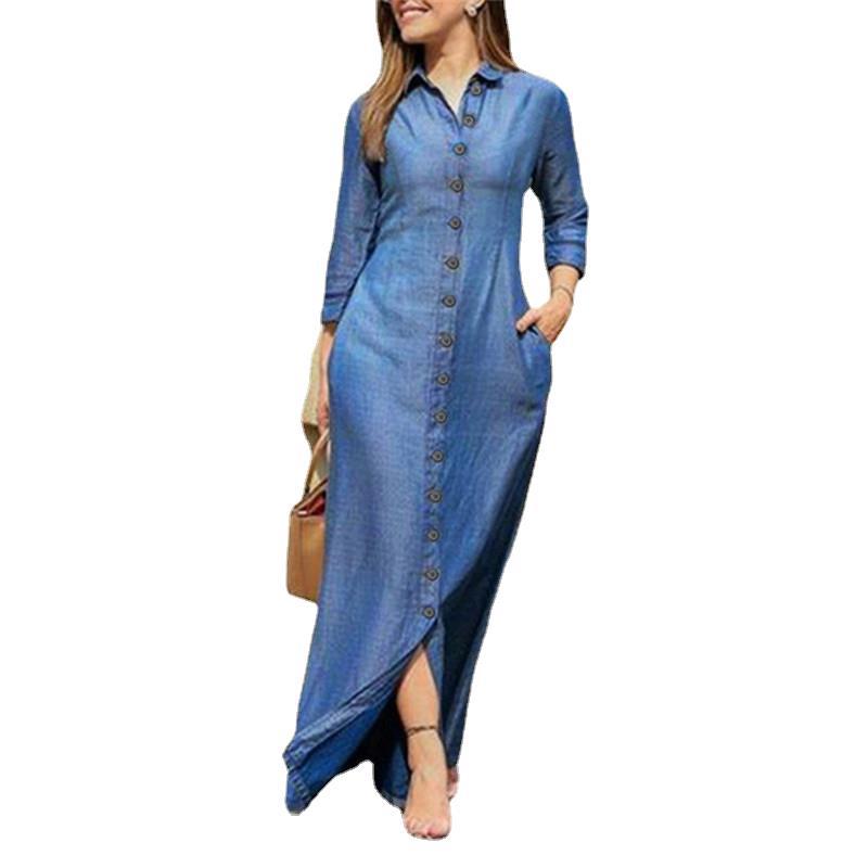 Women's Style Long Sleeve Lapel Solid Color Dresses