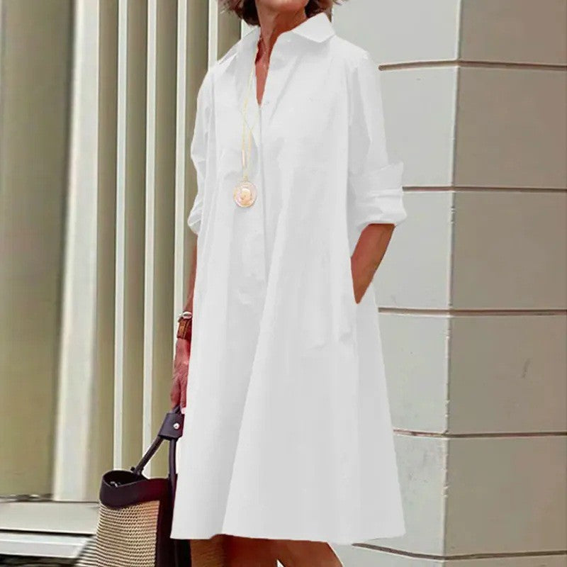 Long Shirt Solid Color Temperament Commute Dresses