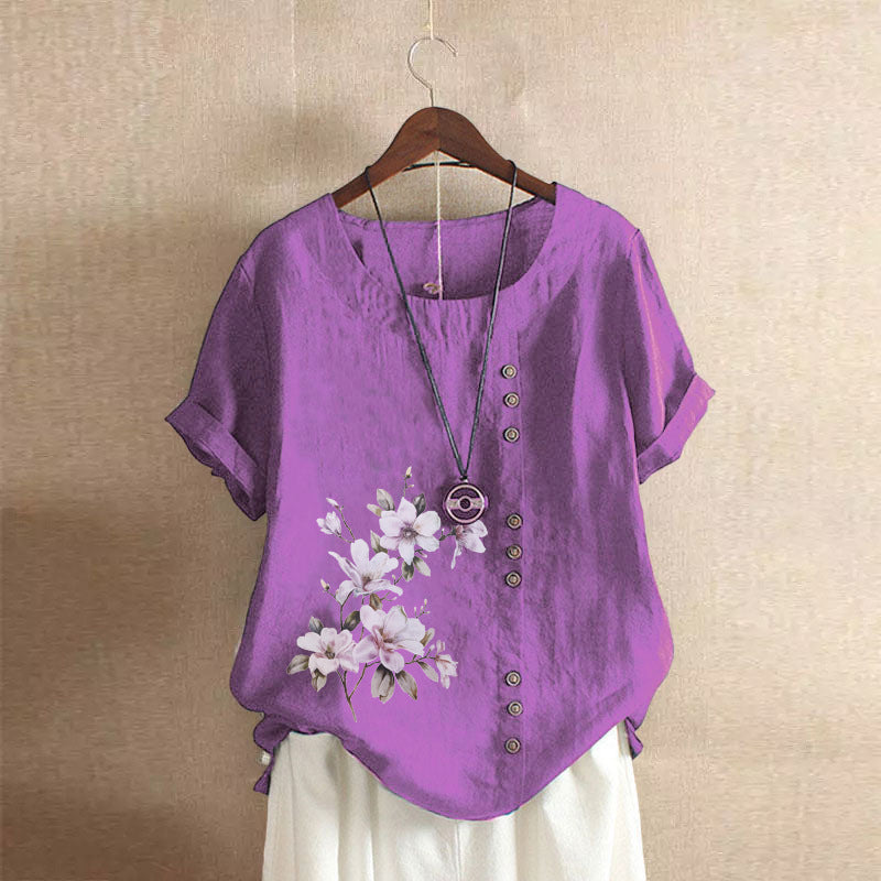 Women's Cotton Linen Retro Casual Loose Short-sleeved Blouses