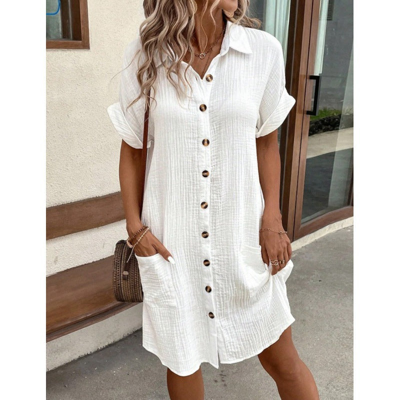 Women's Summer Simple Buttons Cotton Linen Dress Dresses