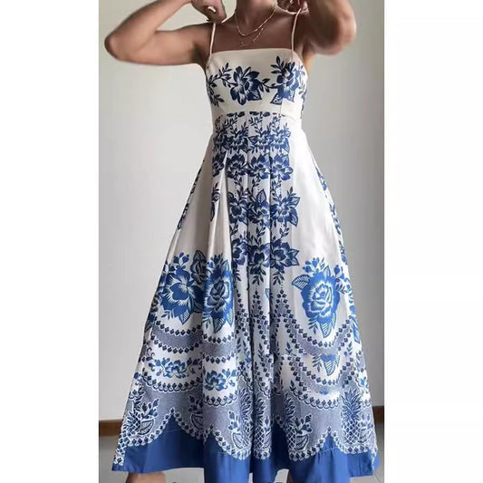 Strap Ethnic Style Symmetrical Printing Dress Dresses