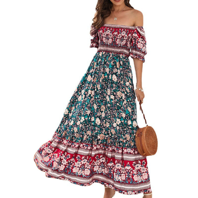 Bohemian Beach Holiday Dress Puff Sleeve Dresses