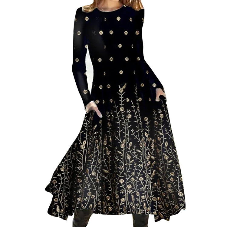 Women's Long Sleeve Bohemian Maxi Dress Wide Dresses