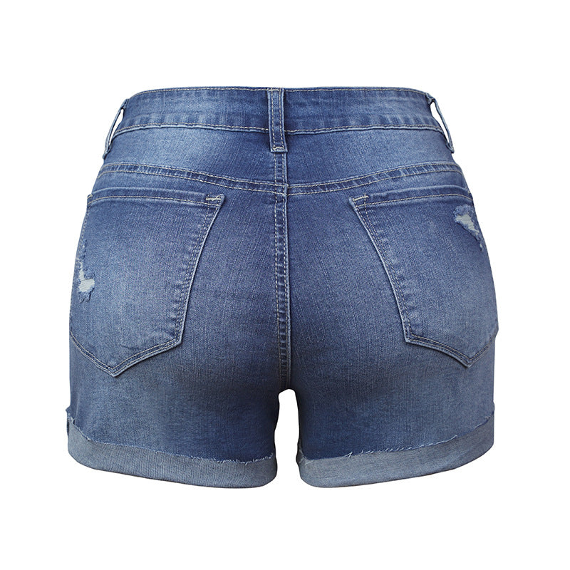 Unique Women's Super Elastic Hole Denim Shorts