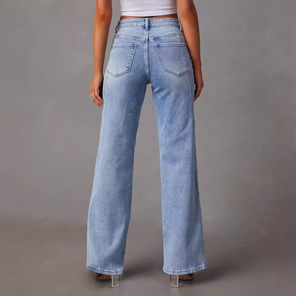 Women's Comfort Casual Loose Stitching Wide Leg Jeans