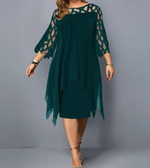 Lace Stitching Sleeve Irregular Hem Chiffon Dresses