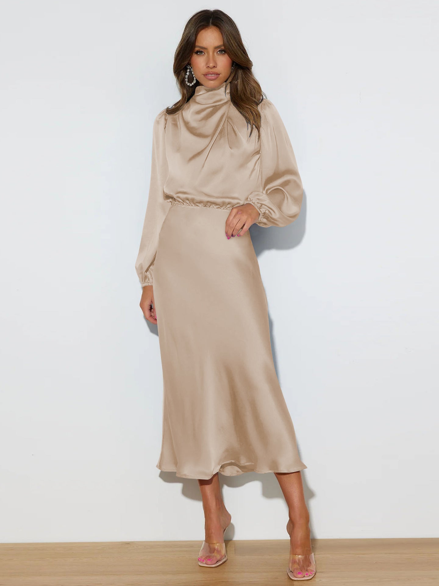 Women's Autumn High-grade Satin Long Sleeve Loose Dresses