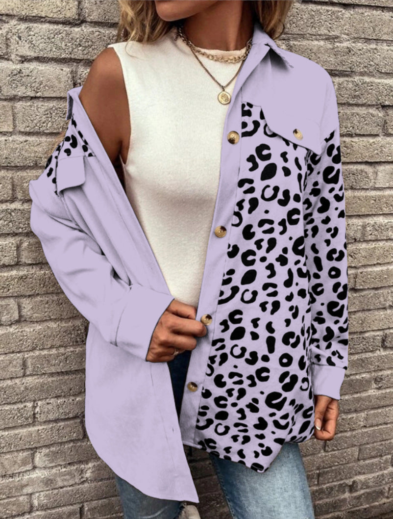 Women's Leopard Print Single Breasted Mid-length Shirt Jackets