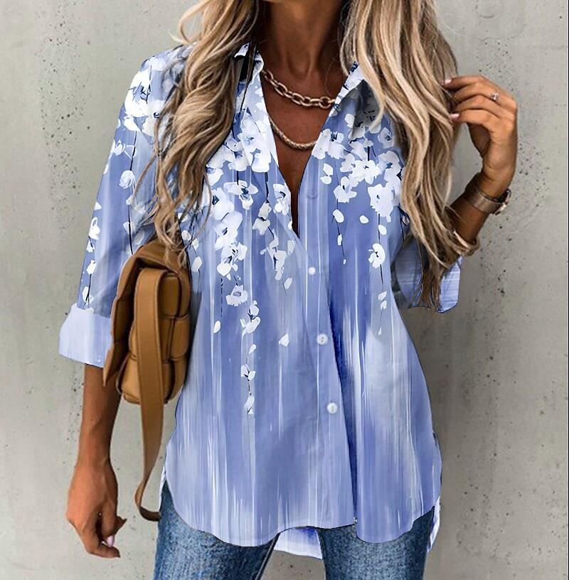 Women's Floral Print Long Sleeve Shirt Female Blouses