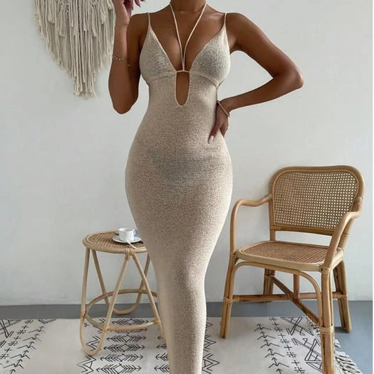 Women's Sexy Cutout Halter Spaghetti Straps Stitching Dress Dresses