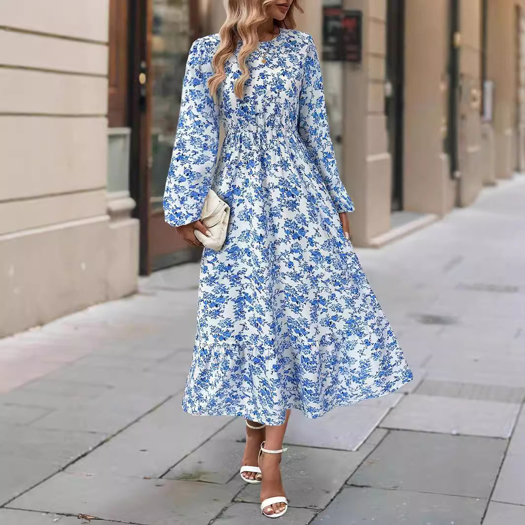 Women's Autumn Print Round Neck Long Sleeve Dresses