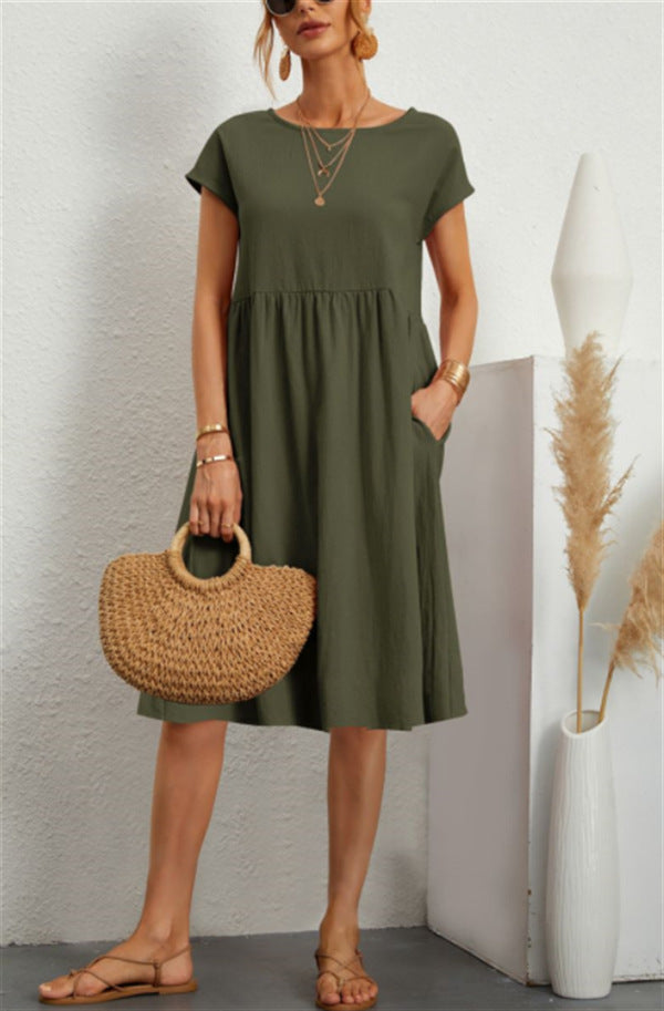 Women's Fashionable Summer Elegant Cotton Linen A- Line Large Dresses