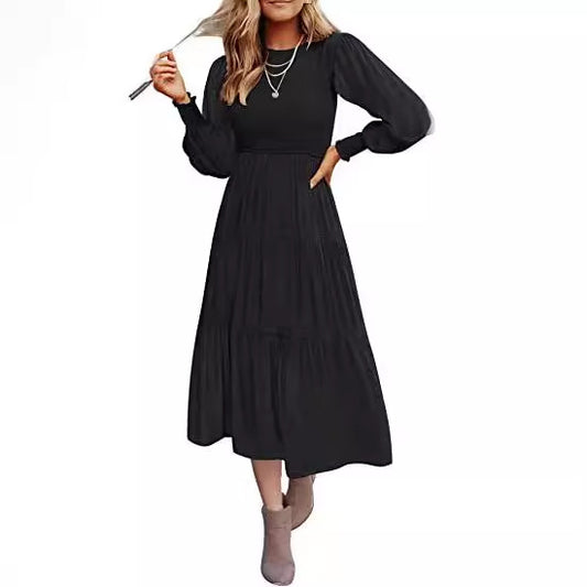 Women's Popular Long Sleeve Pleating Layered Large Dresses