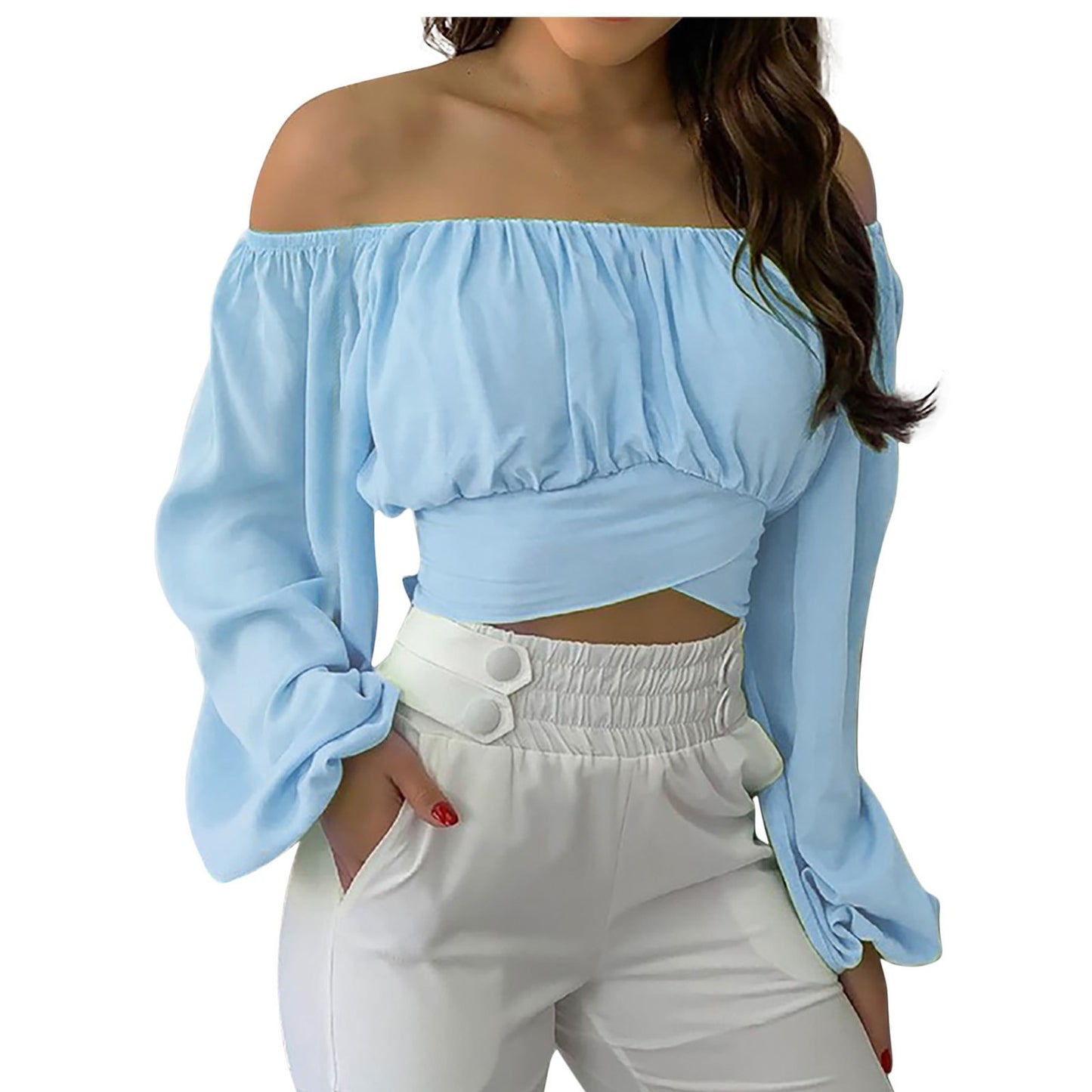 Women's Off-shoulder Cross Tied Long Sleeves Blouses