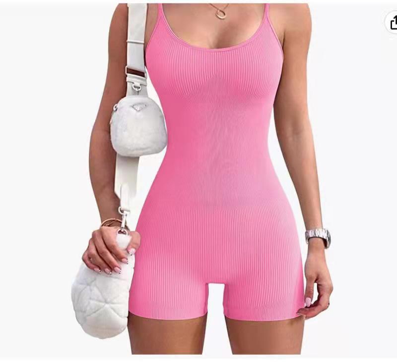 Women's Yoga Romper Ribbed Spaghetti Strap Sports Jumpsuits