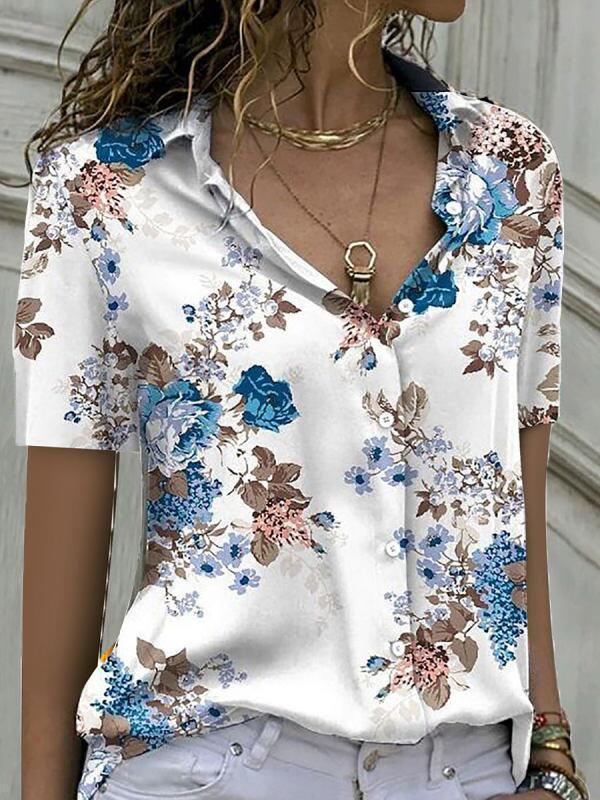 Women's Clear Printed Casual Floral Sleeve Loose Blouses