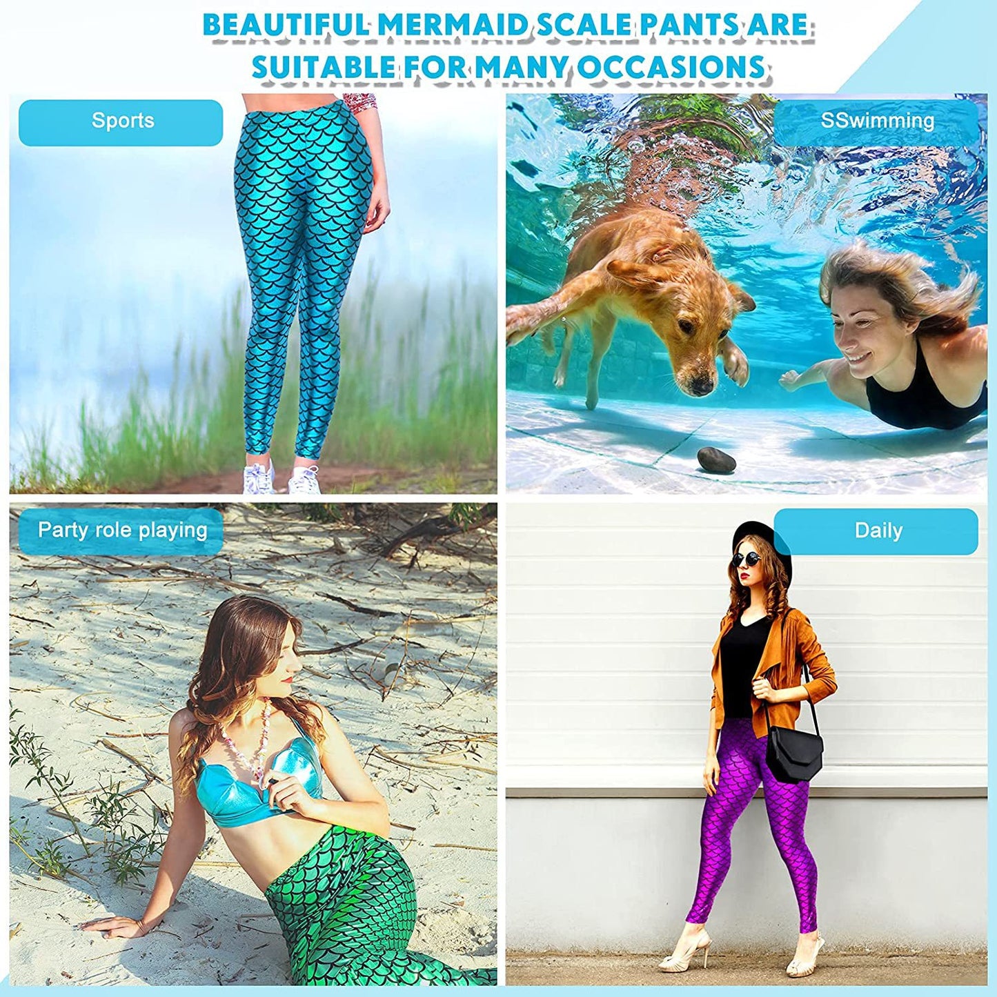 Halloween Shiny Scale Mermaid Stretch Soft Leggings