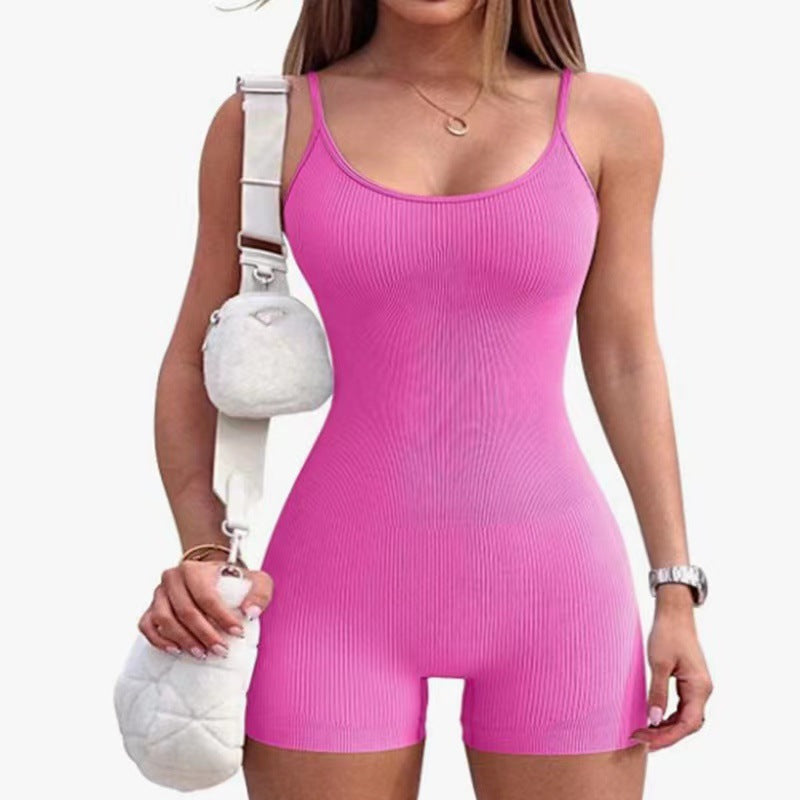 Women's Yoga Romper Ribbed Spaghetti Strap Sports Jumpsuits