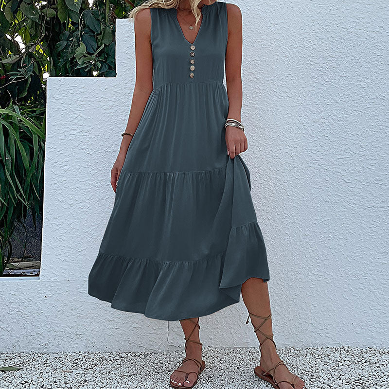 Cool Summer Sleeveless Loose Solid Color Dresses